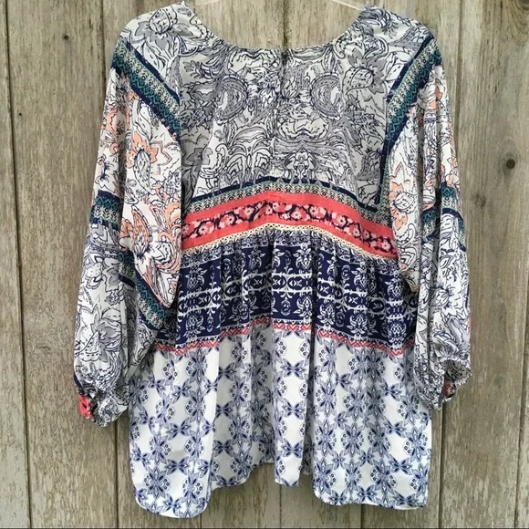 Knox Rose Boho Farmhouse Floral Blouse Medium - Picture 4 of 5